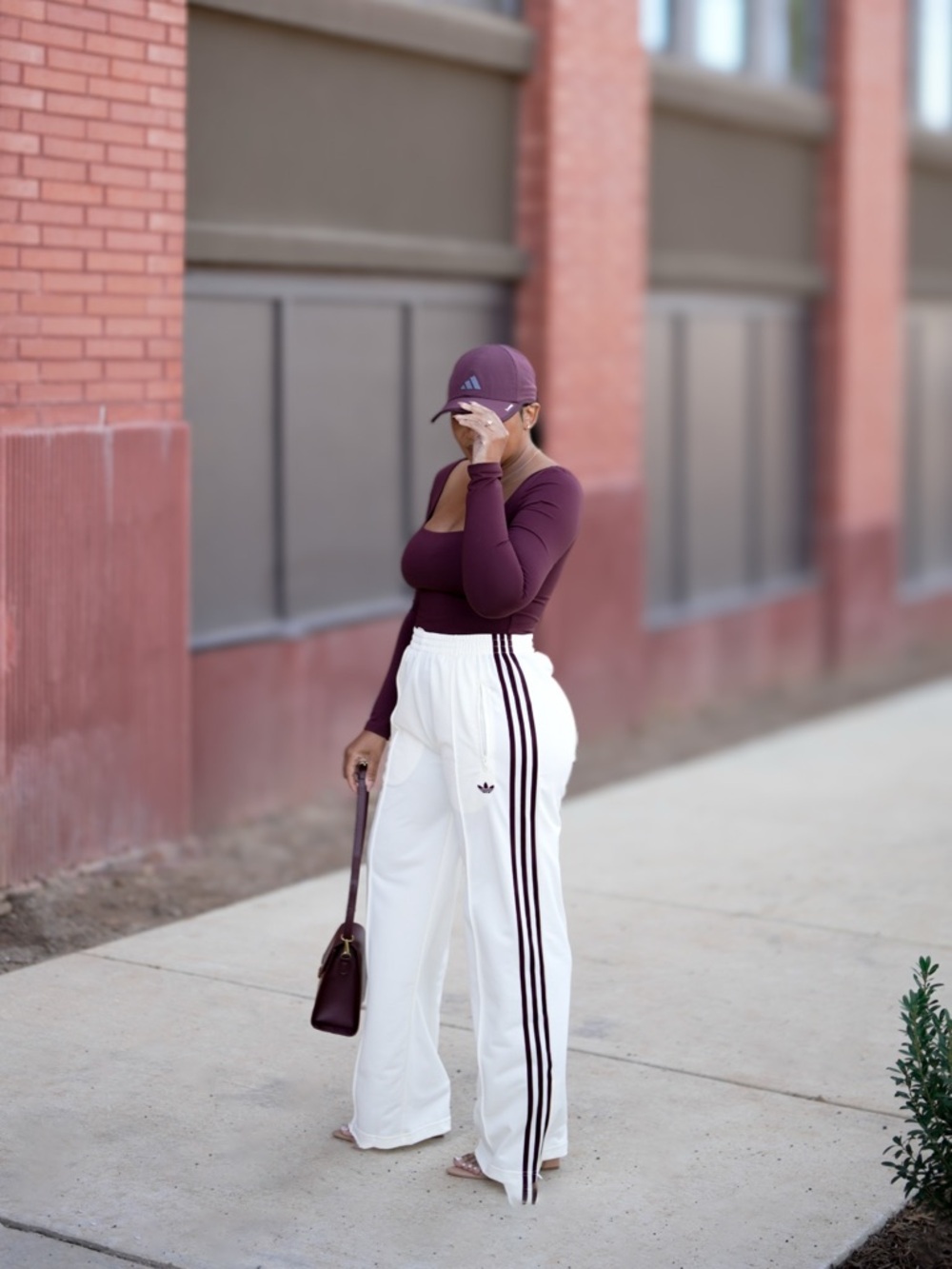 Adidas Cream & Burgundy Track Pants | Size Medium | Like New - Picture 2 of 7